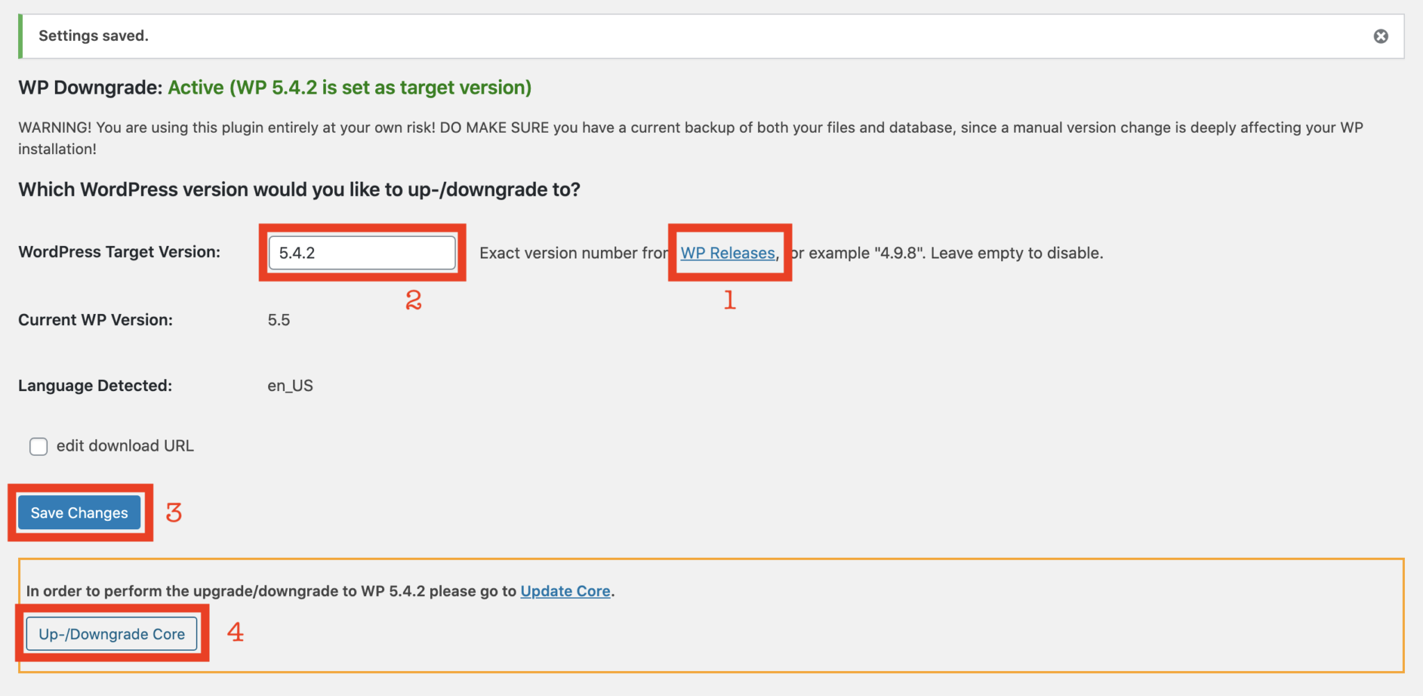 Wordpress downgrade plugin code orange